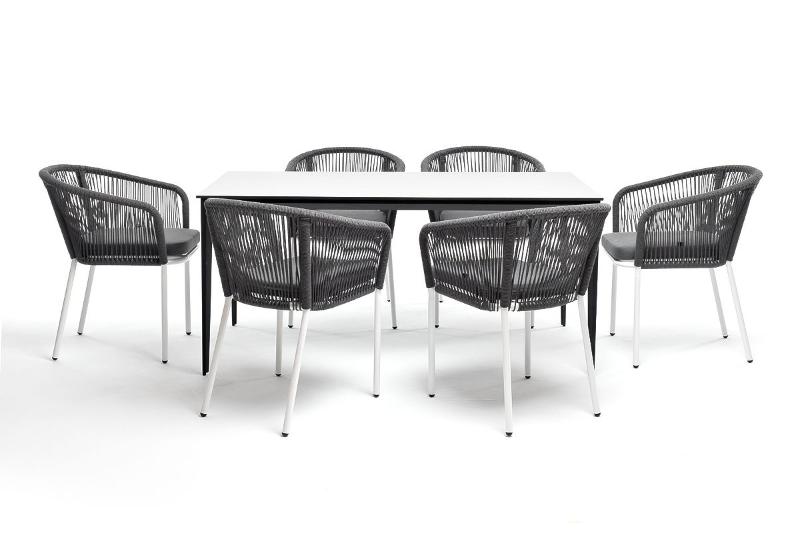 Обеденная группа Малага 4SIS на 6 персон со стульями "Марсель", каркас белый, роуп серый фото 4