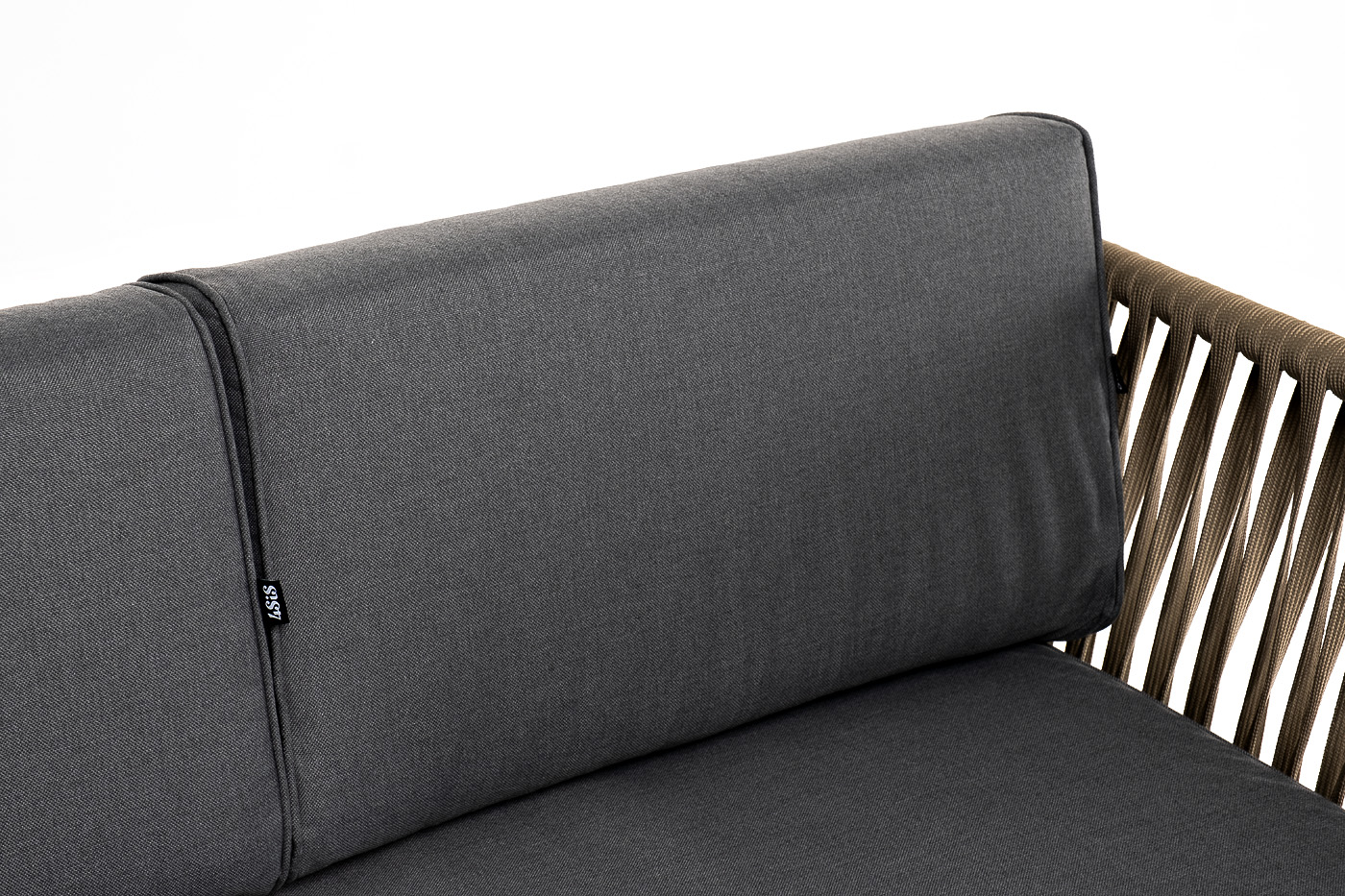 Касабланка диван 3-местный плетеный из роупа, каркас алюминий светло-серый (RAL7035) муар, роуп серо-коричневый 23мм, ткань серая 017 фото 7