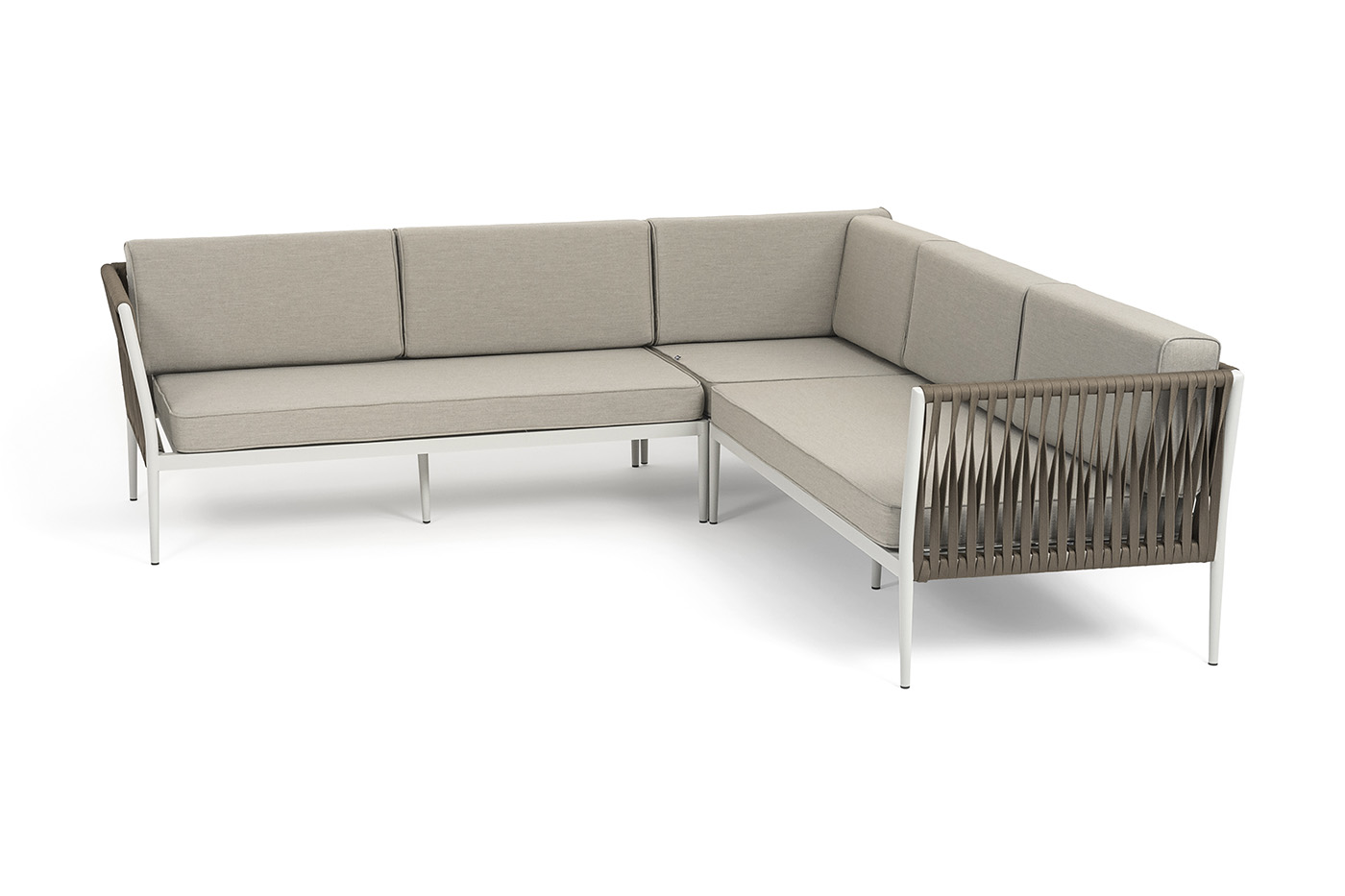 Касабланка диван модульный плетеный из роупа, каркас алюминий, роуп серо-коричневый 23мм, ткань бежевая 15052 фото 3