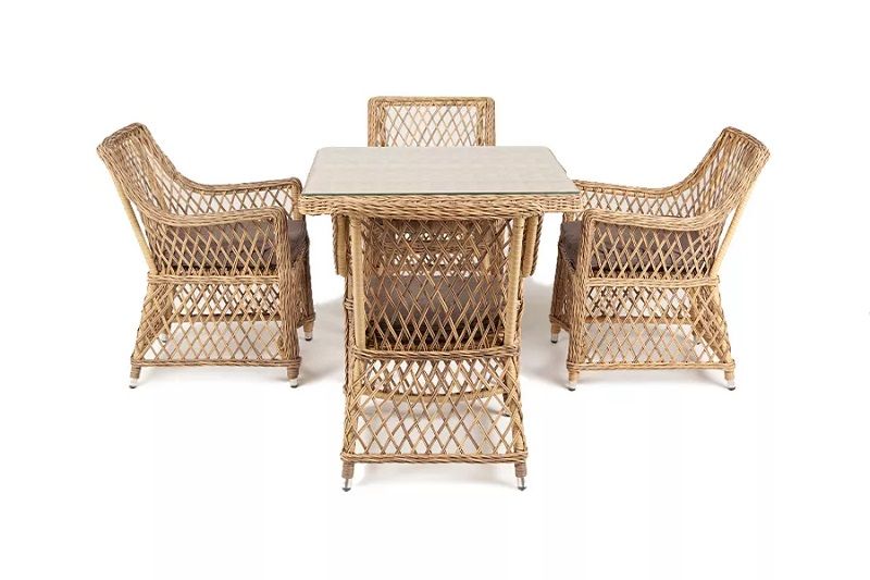 Плетеная обеденная группа Айриш 4SIS из искусственного ротанга, цвет соломенный фото 2