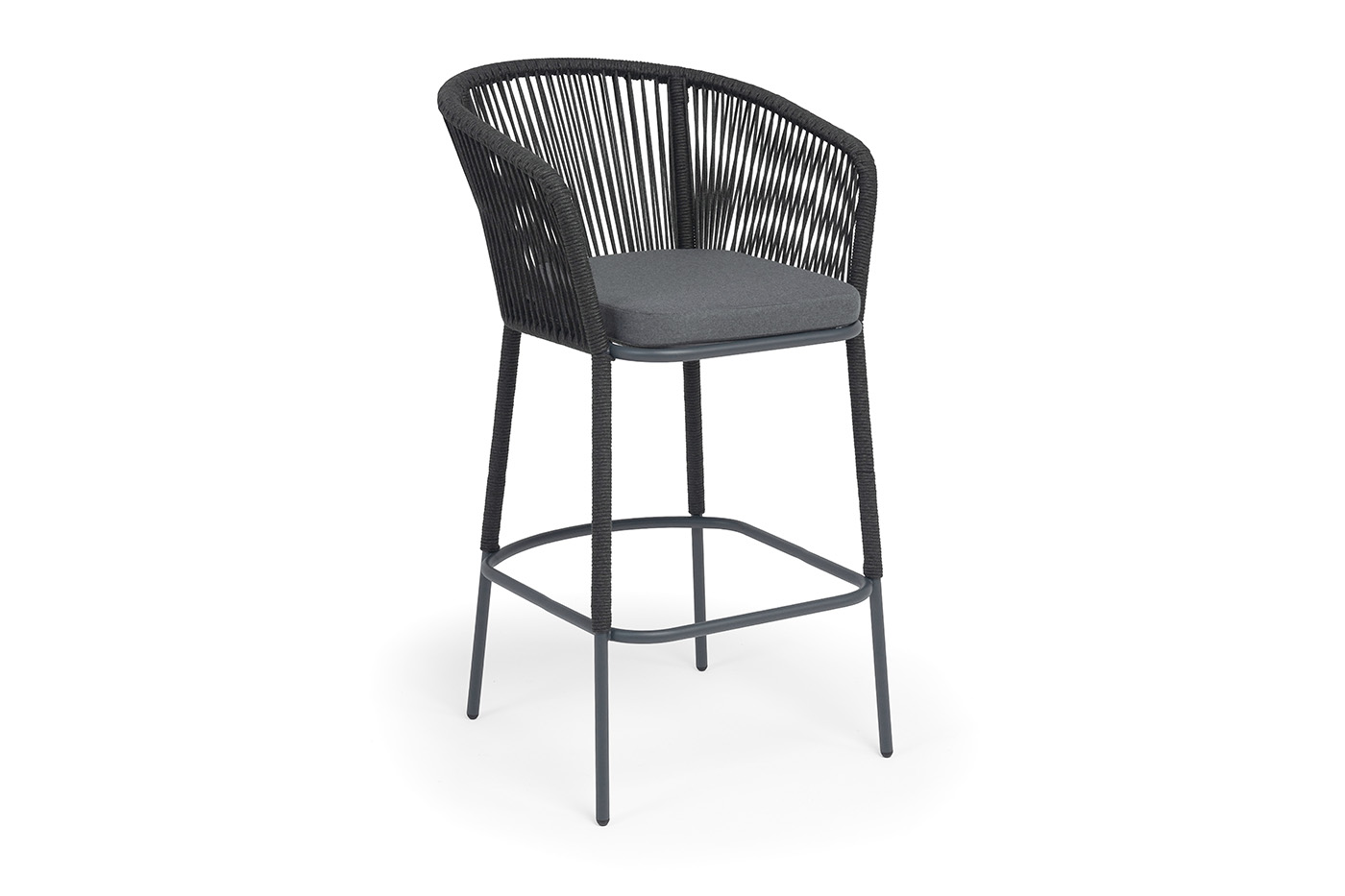 Марсель стул барный плетеный из роупа, каркас из стали темно-серый (RAL7024) муар, роуп темно-серый круглый, ткань темно-серая 027 NEW фото 2