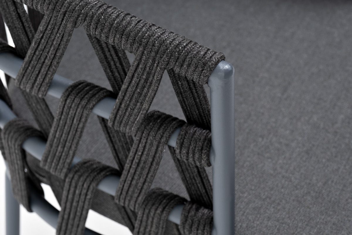 Диего стул плетеный из роупа, каркас из стали темно-серый (RAL7024) муар, роуп темно-серый круглый, ткань темно-серая 027 фото 4
