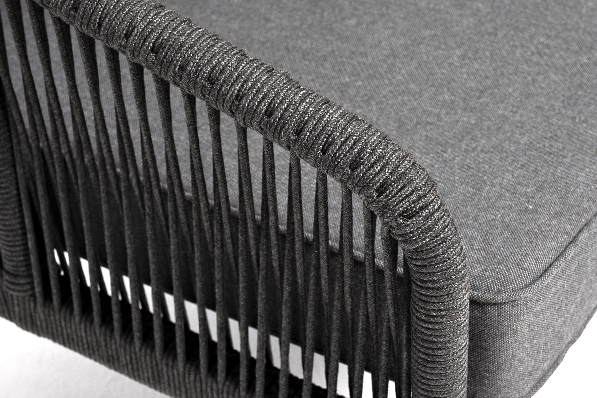 Канны диван модульный плетеный из роупа, каркас алюминий темно-серый (RAL7024), роуп темно-серый круглый, ткань темно-серая фото 4