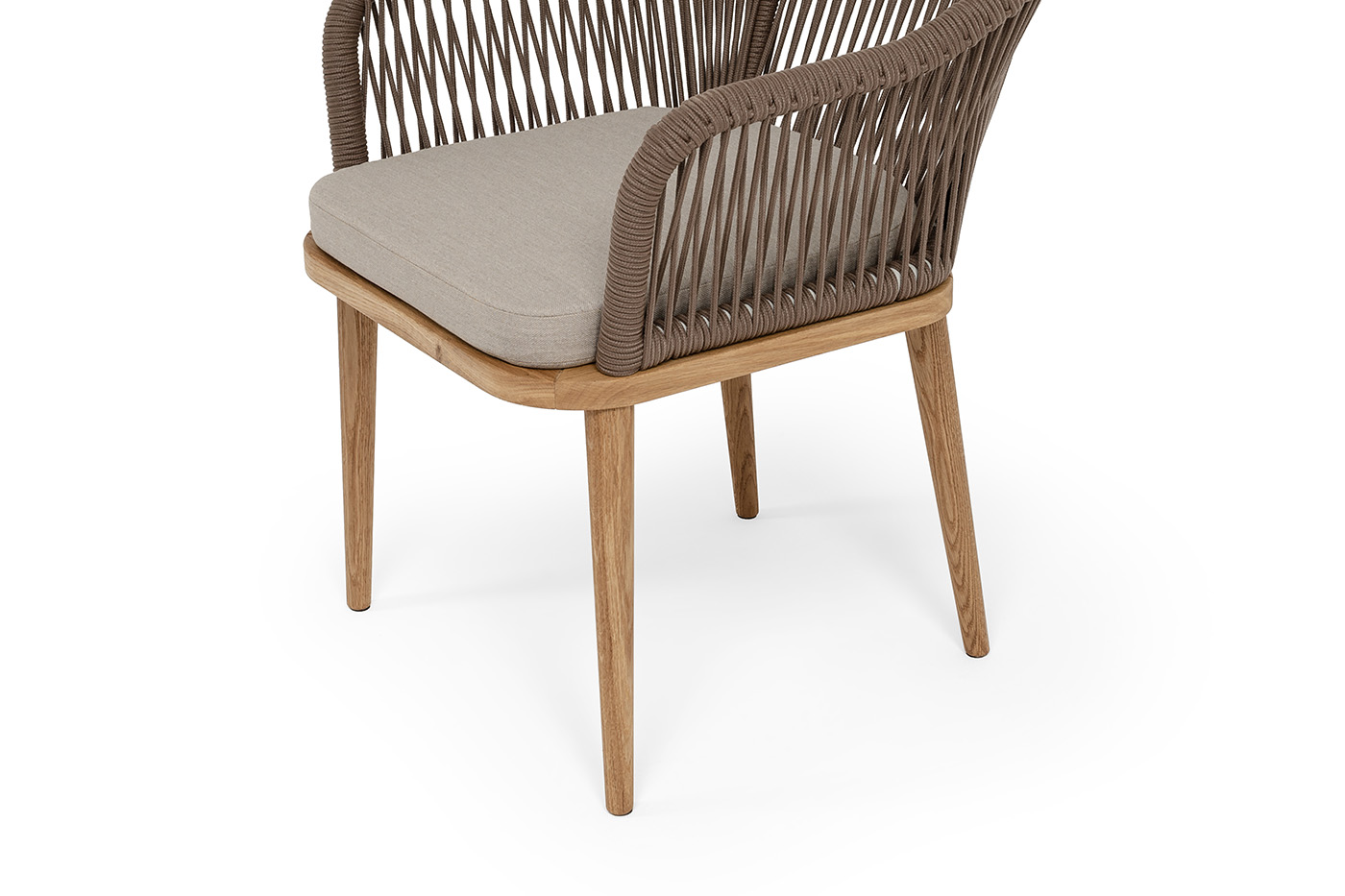 Лион стул плетеный из роупа, основание дуб, роуп коричневый круглый, ткань бежевая 15052 фото 4