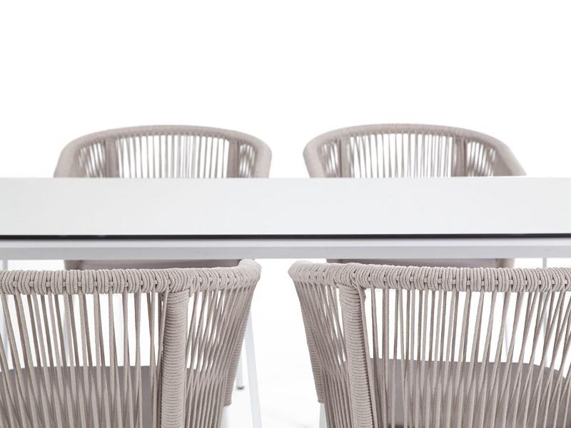 Обеденная группа Малага 4SIS на 4 персоны со стульями "Марсель", каркас белый, роуп бежевый фото 2