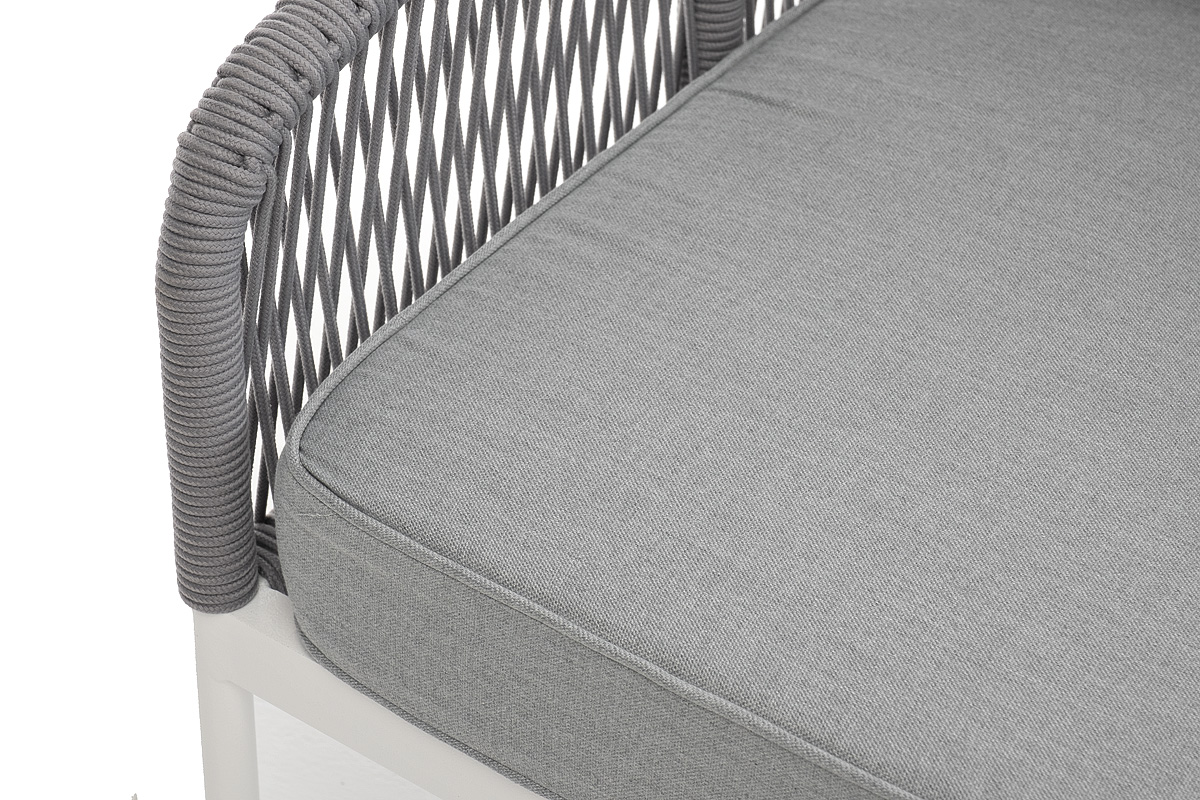 Канны правый модуль плетеный из роупа, каркас алюминий белый муар, роуп светло-серый круглый, ткань светло-серая фото 5