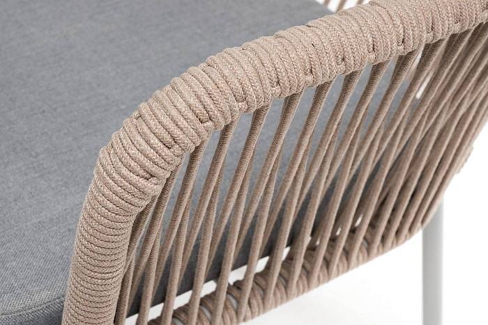 Стул Лион 4SIS плетеный из роупа, каркас из стали светло-серый (RAL7035) муар, роуп бежевый круглый, ткань светло-серая фото 2