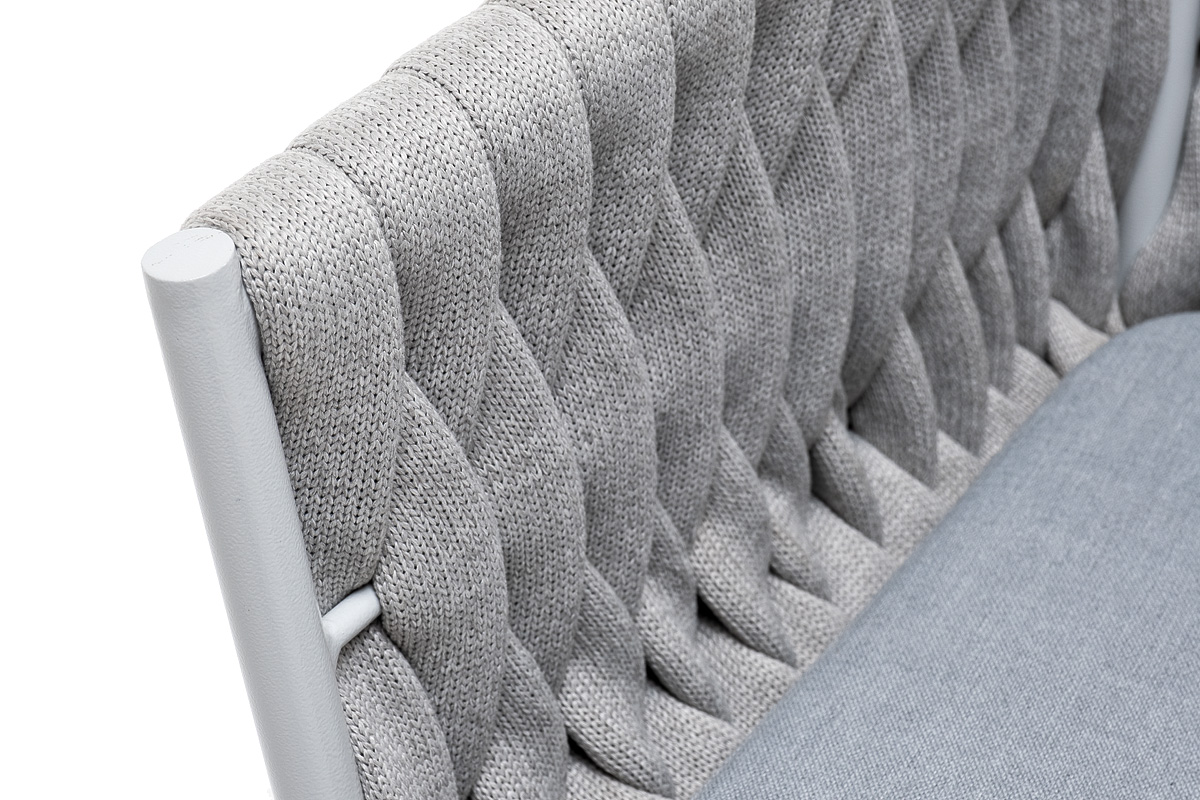 Монако стул плетеный из роупа, каркас алюминий светло-серый (RAL7035) муар, роуп светло-серый 40 мм, ткань светло-серая фото 4