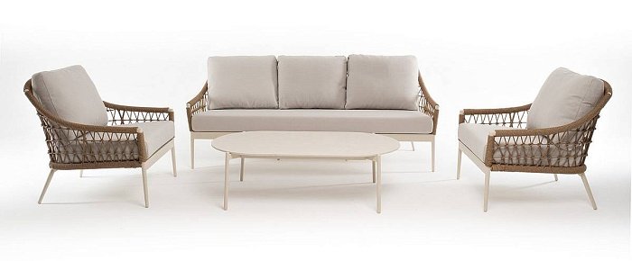 Лаунж-Зона Венеция 4SIS из искусственного ротанга, цвет соломенный фото 2