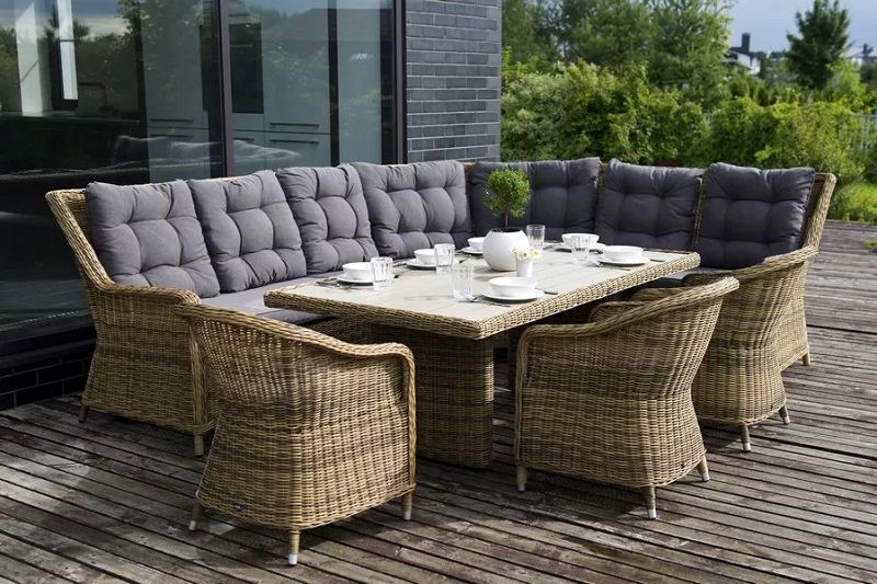 Модуль диванный угловой Бергамо 4SIS из искусственного ротанга, цвет соломенный с подушками фото 5