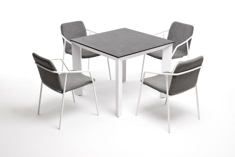 Обеденная группа Венето 4SIS на 4 персоны со стульями "Марокко", каркас белый, роуп серый фото 5