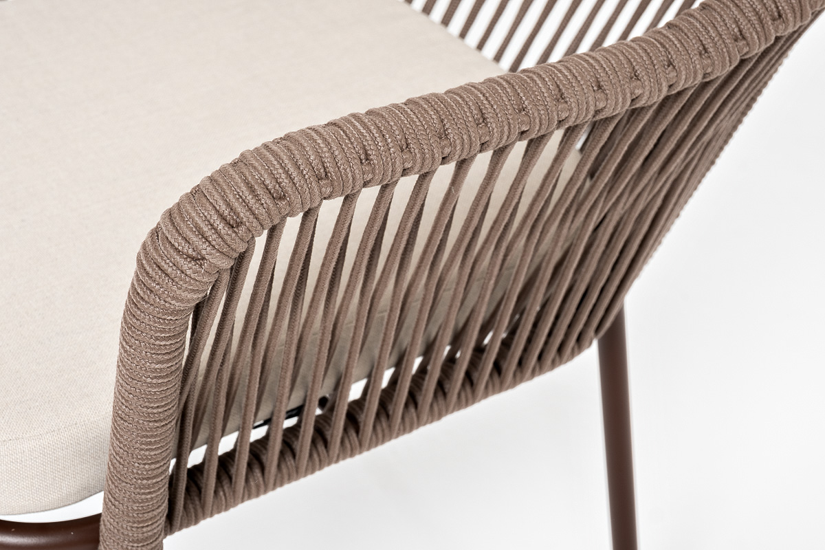 Лион стул плетеный из роупа, каркас из стали коричневый (RAL8016) муар, роуп коричневый круглый, ткань бежевая 15052 фото 5
