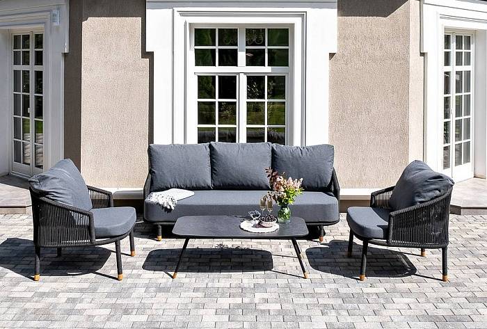 Лаунж-Зона Верона 4SIS 5-местная плетеная из роупа (веревки), каркас алюминиевый темно-серый, роуп темно-серый фото 1