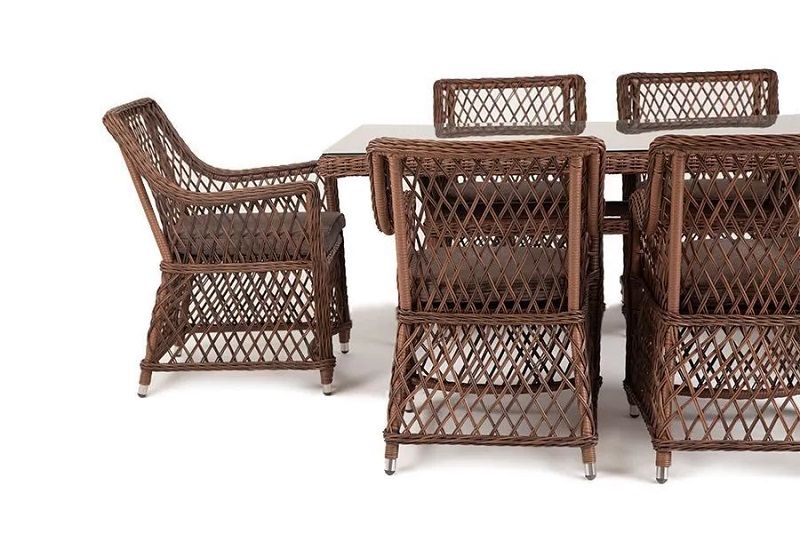 Плетеная обеденная группа Латте-160 L 4SIS из искусственного ротанга, цвет коричневый фото 5