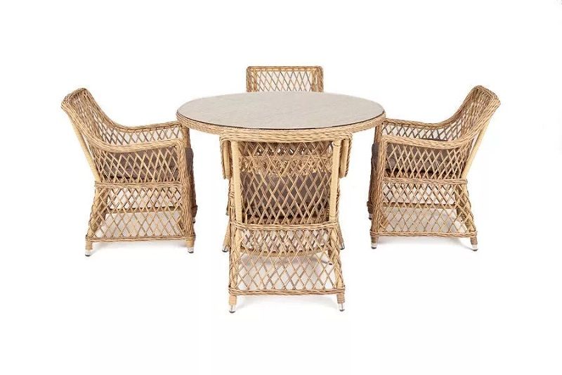 Обеденная группа Доппио 4SIS из искусственного ротанга, цвет соломенный фото 2