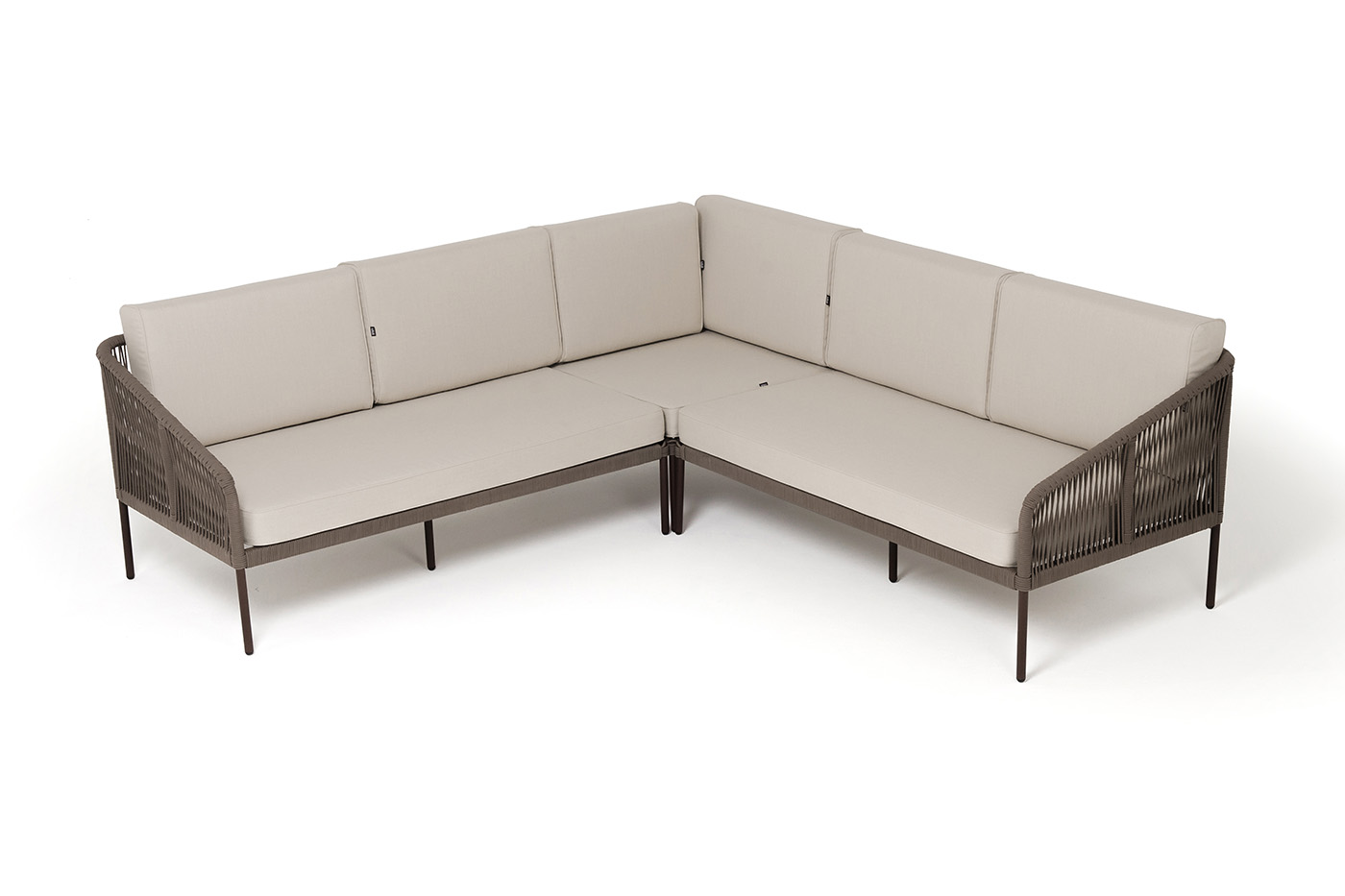 Канны диван модульный плетеный из роупа, каркас алюминий коричневый (RAL8016) муар, роуп коричневый круглый, ткань бежевая 15052 фото 3
