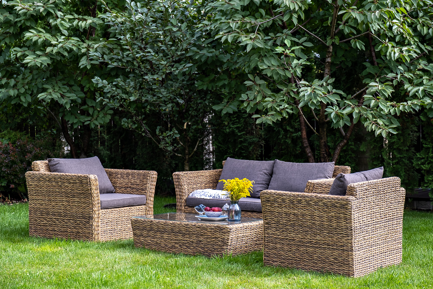 Капучино Сингл лаунж-зона из искусственного ротанга (гиацинт), цвет соломенный фото 1