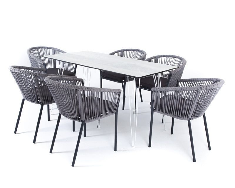Обеденная группа Милан 4SIS из роупа (веревки), цвет светло-серый с темным каркасом фото 1