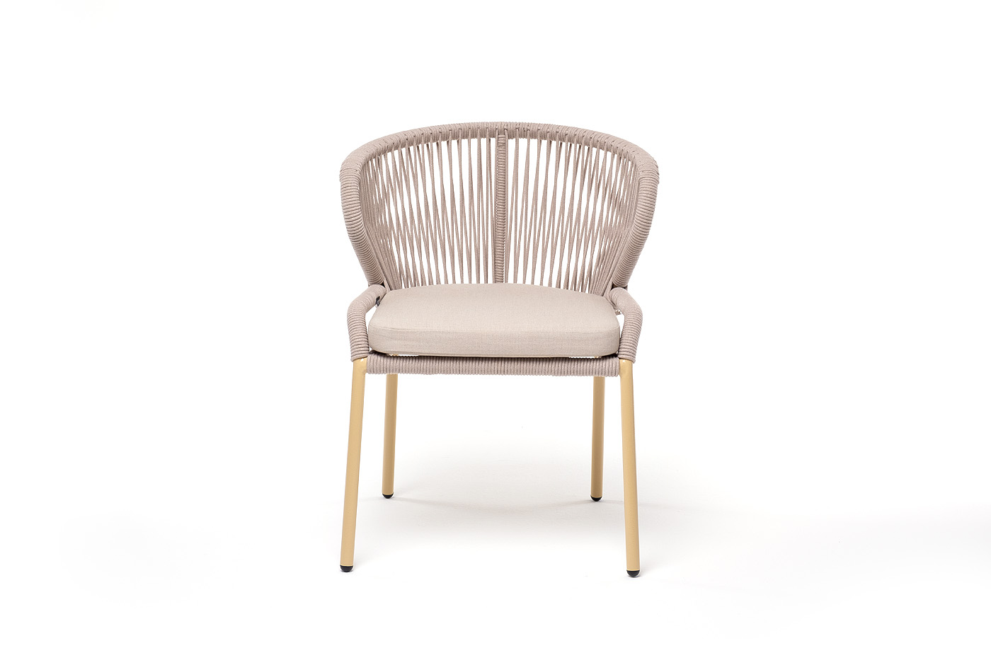 Милан стул плетеный из роупа, каркас алюминий (RAL1001), роуп бежевый круглый, ткань бежевая фото 2