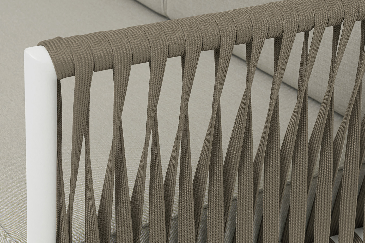 Касабланка диван 3-местный плетеный из роупа, каркас алюминий светло-серый (RAL7035) муар, роуп серо-коричневый 23мм, ткань бежевая 15052 фото 2