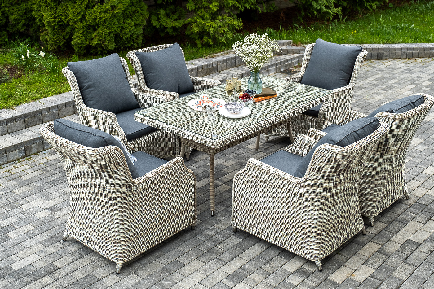 Неаполь обеденная группа плетеная из искусственного ротанга, цвет соломенный фото 1