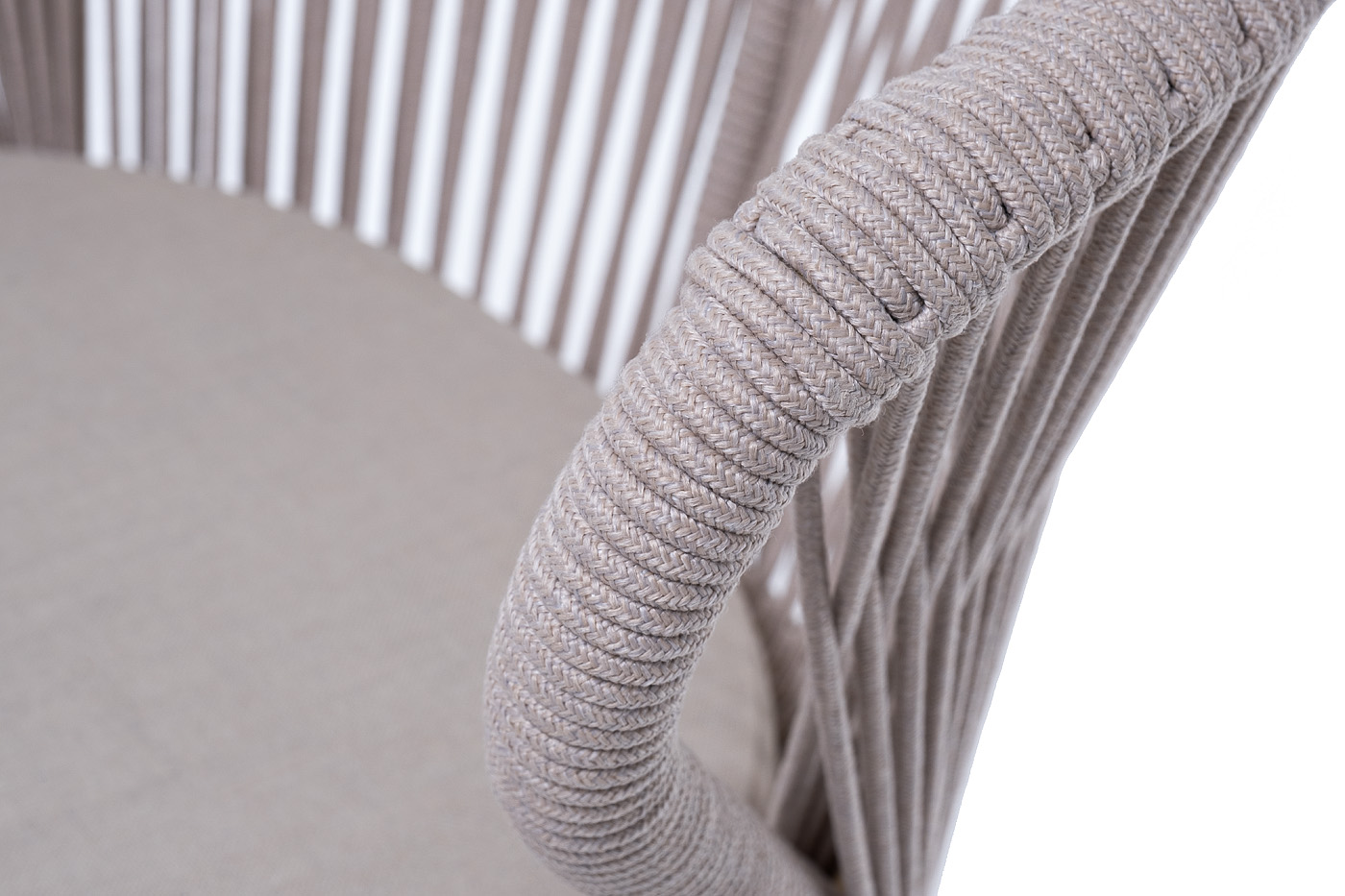 Милан стул плетеный из роупа, каркас алюминий (RAL1001), роуп бежевый круглый, ткань бежевая фото 7