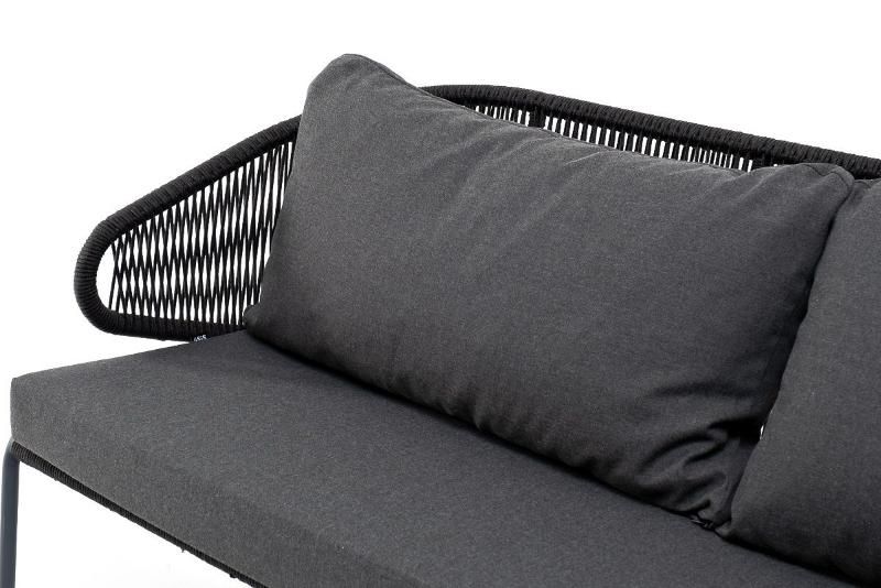 Диван трехместный Милан 4SIS из роупа (веревки), каркас алюминий темно-серый (RAL7024), роуп темно-серый круглый, ткань темно-серая фото 5