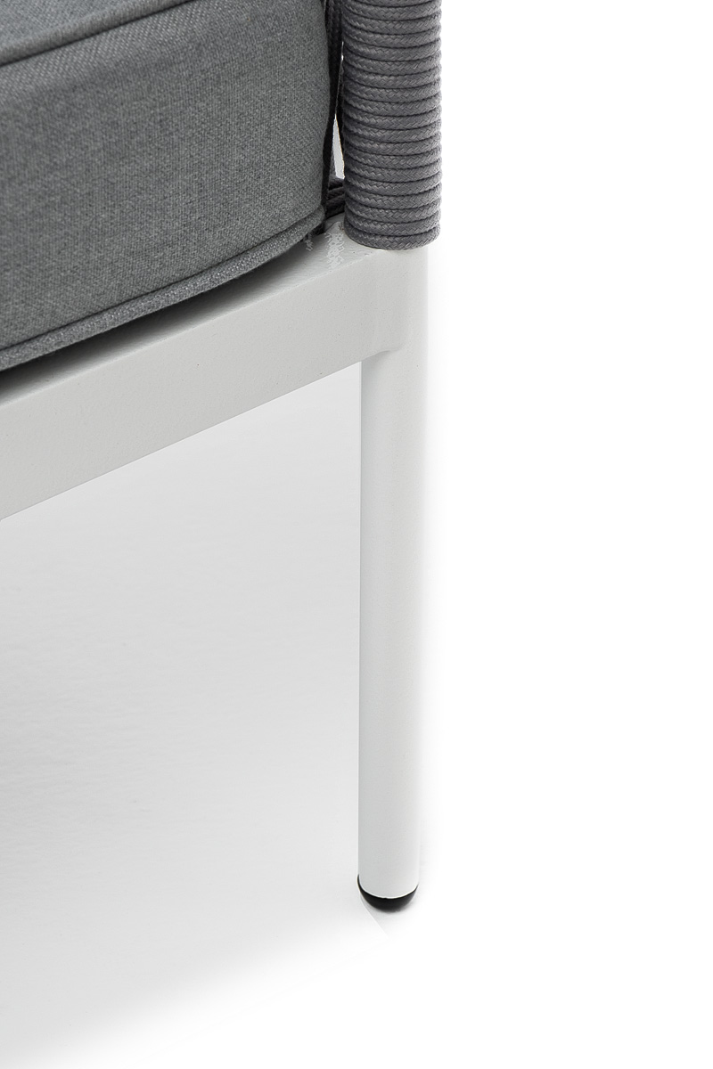 Канны левый модуль плетеный из роупа, каркас алюминий белый муар, роуп светло-серый круглый, ткань светло-серая фото 6