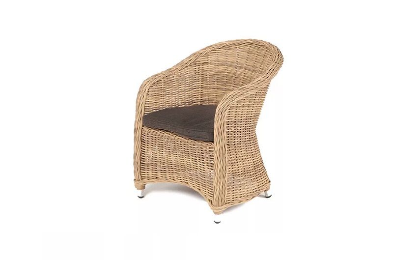 Плетеное кресло Равенна 4SIS из искусственного ротанга, цвет соломенный с темно-серой подушкой фото 1