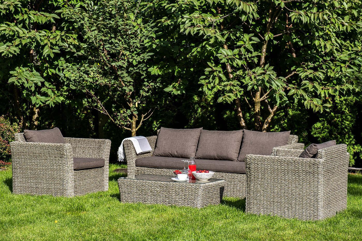 Капучино лаунж-зона из искусственного ротанга (гиацинт), цвет серый фото 1