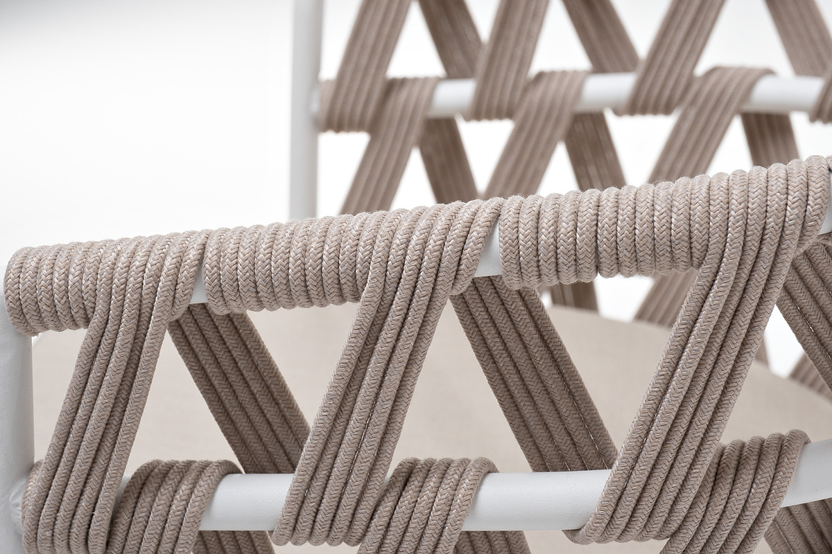 Диего стул плетеный из роупа, каркас из стали белый муар, роуп бежевый круглый, ткань бежевая 15052 фото 6