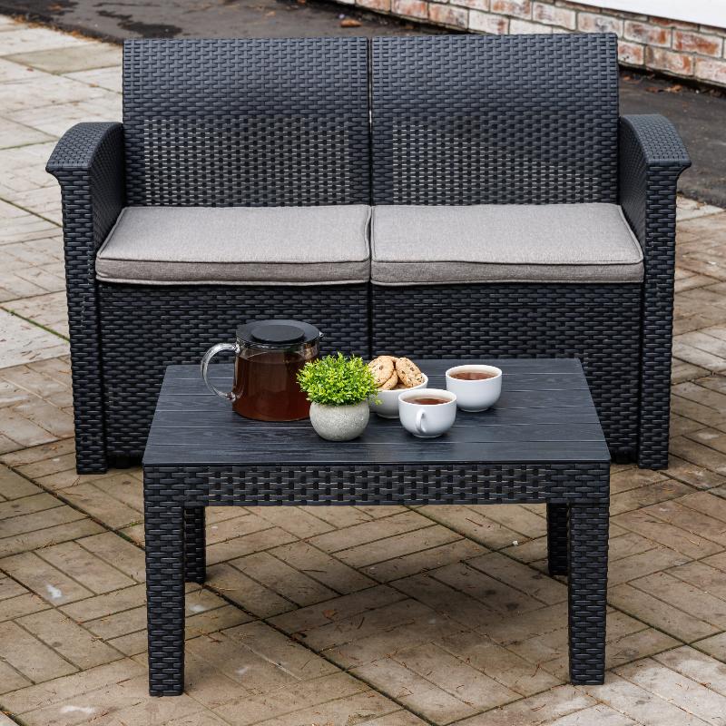 Обеденный комплект Lily Royal Family из пластика с двухместным диваном, цвет черный фото 6