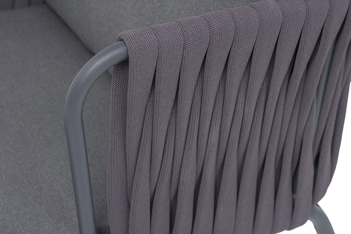 Ронда кресло плетеное из роупа, каркас алюминий темно-серый (RAL7024) муар, роуп серый 40 мм tex, ткань темно-серая 027 фото 7