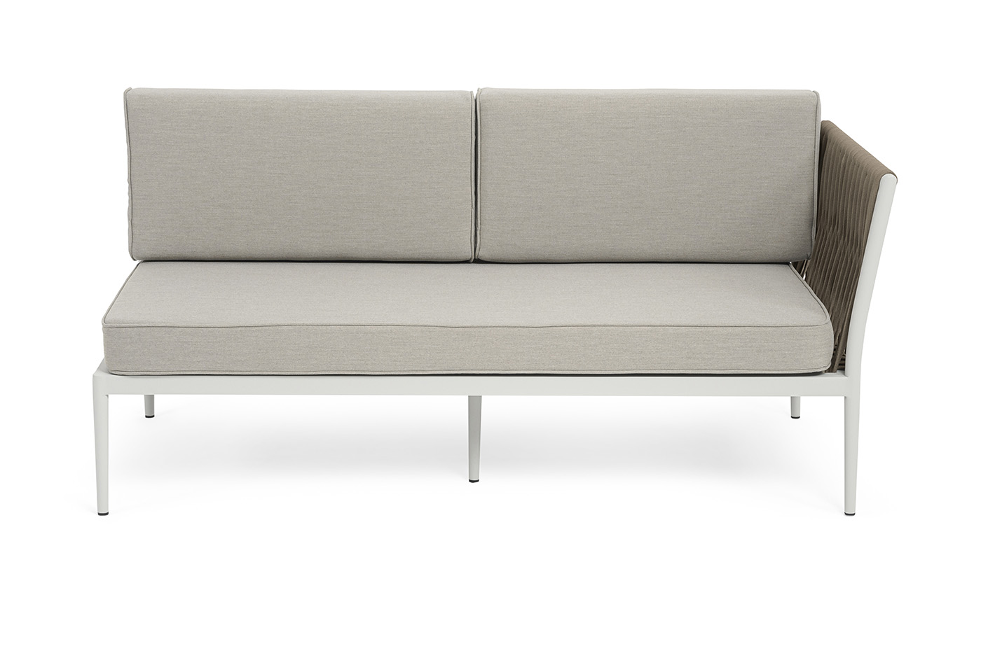 Касабланка левый модуль плетеный из роупа, каркас алюминий светло-серый (RAL7035) муар, роуп серо-коричневый 23мм, ткань бежевая 15052 фото 2