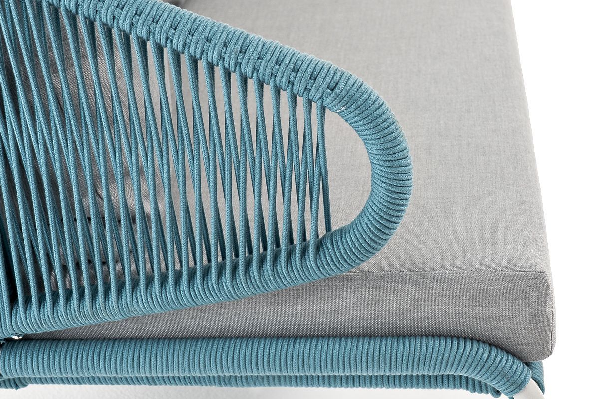 Диван двухместный Милан 4SIS из роупа (веревки), каркас алюминий светло-серый (RAL7035) шагрень, роуп бирюзовый круглый, ткань светло-серая фото 7