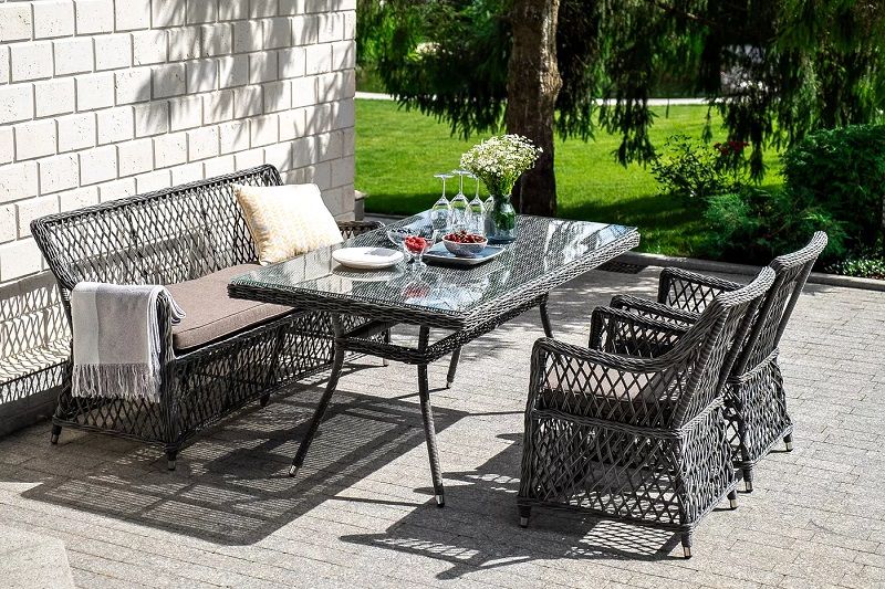 Плетеная обеденная группа Катания 4SIS из искусственного ротанга, цвет графит фото 2