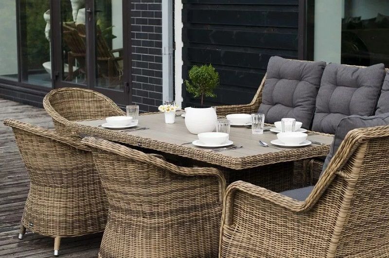 Обеденная группа Бергамо 4SIS из искусственного ротанга, цвет соломенный фото 7