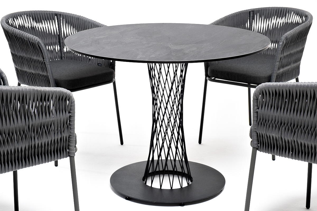 Диего обеденная группа на 4 персоны со стульями Бордо плетения колос, столешница серый гранит фото 6