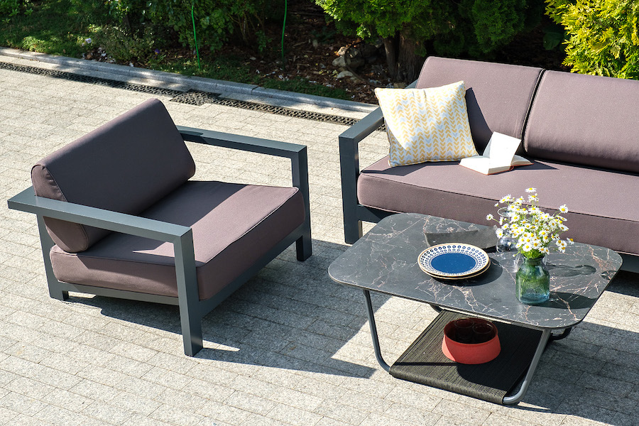 Гранада кресло алюминиевое, цвет темно-серый (RAL7024) муар, ткань темно-серая 027 фото 5