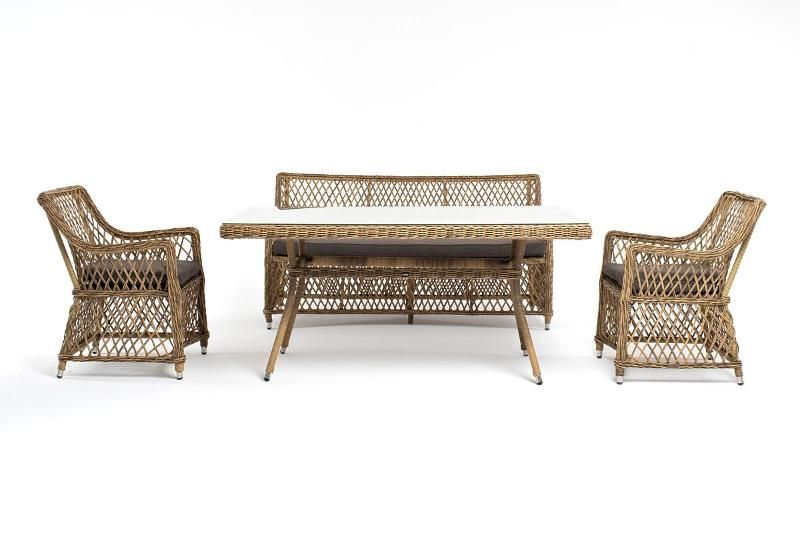 Плетеная обеденная группа Катания 4SIS из искусственного ротанга, цвет соломенный фото 5