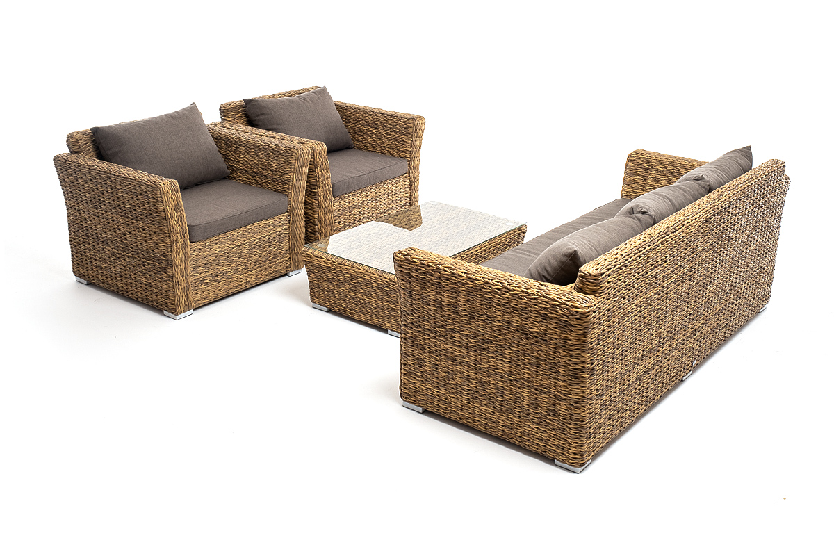 Капучино лаунж-зона из искусственного ротанга (гиацинт), цвет соломенный фото 5