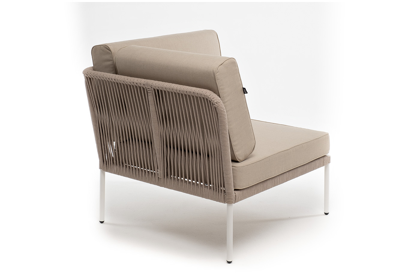 Канны угловой модуль плетеный из роупа, каркас алюминий белый муар, роуп бежевый круглый, ткань бежевая 15052 фото 3