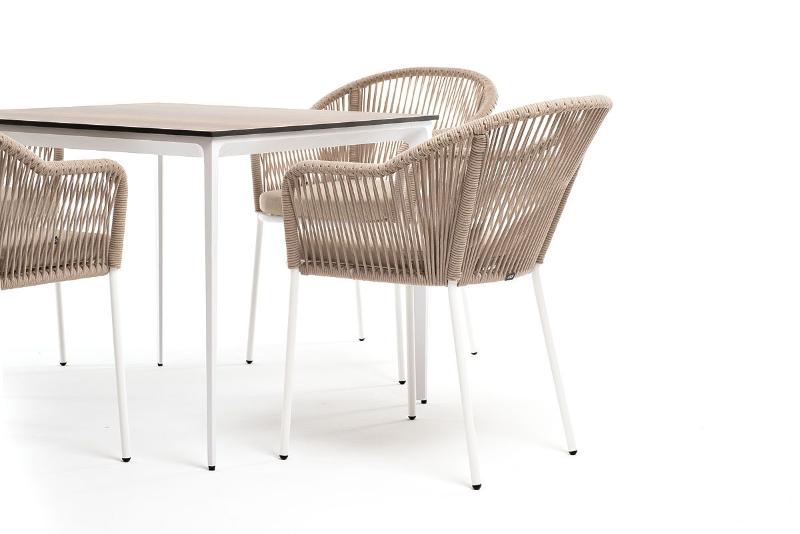 Обеденная группа Малага 4SIS на 4 персоны со стульями "Лион", каркас белый, роуп бежевый фото 2