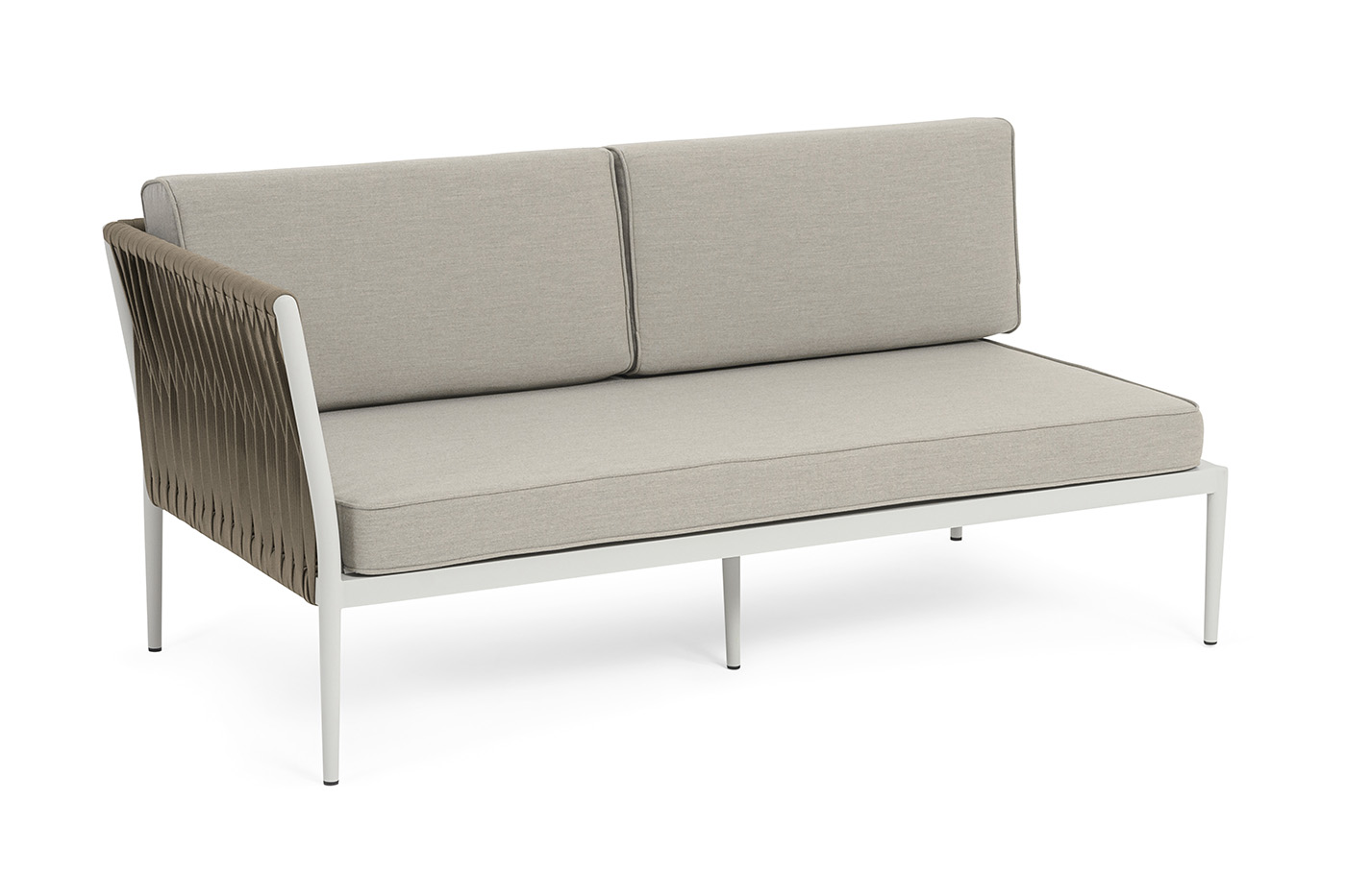 Касабланка правый модуль плетеный из роупа, каркас алюминий светло-серый (RAL7035) муар, роуп серо-коричневый 23мм, ткань бежевая 15052 фото 3