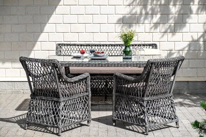 Плетеная обеденная группа Катания 4SIS из искусственного ротанга, цвет графит фото 5