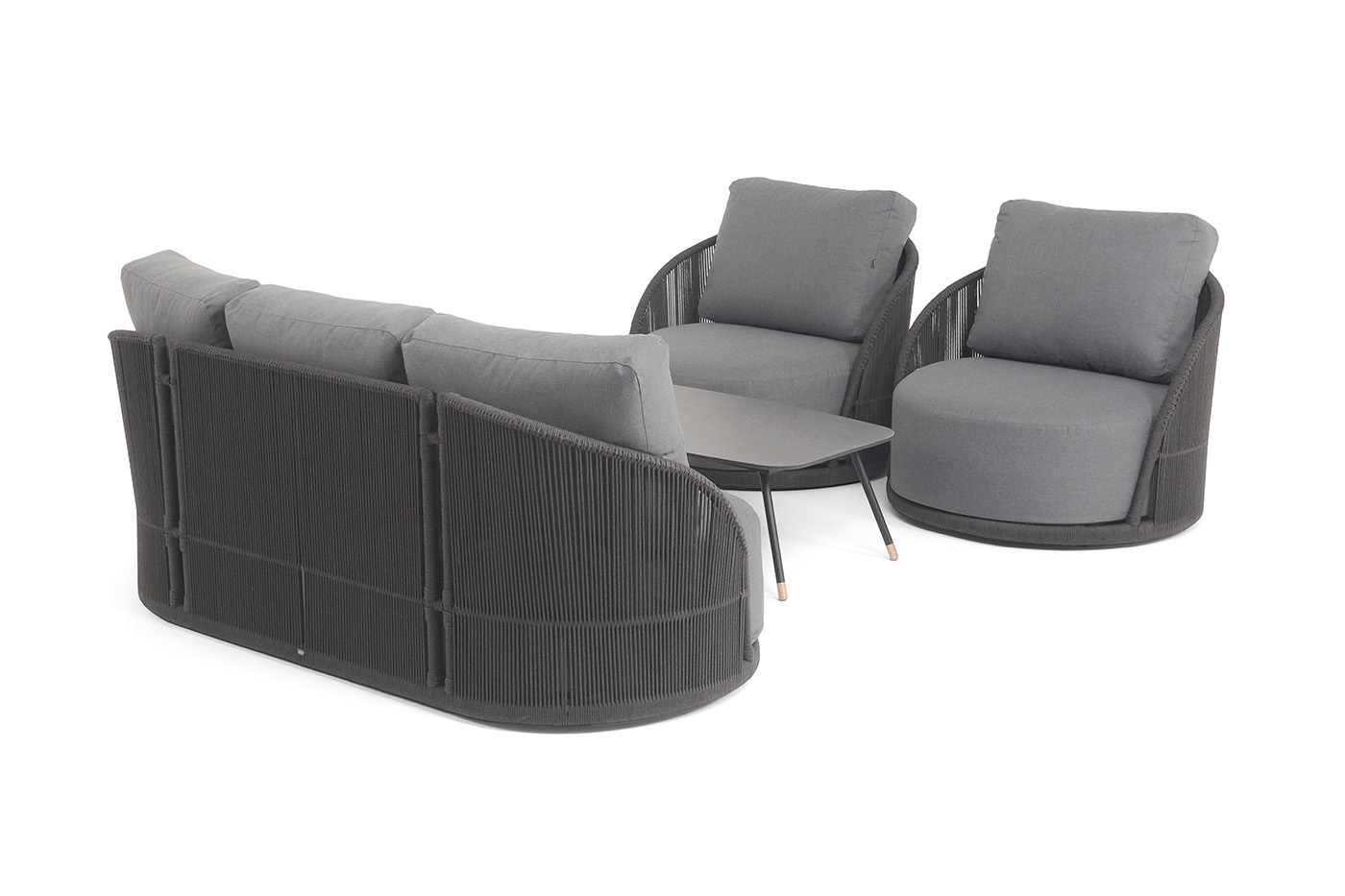 Монтелла лаунж-зона 5-местная плетеная из роупа (веревки), каркас алюминиевый темно-серый, роуп темно-серый фото 5