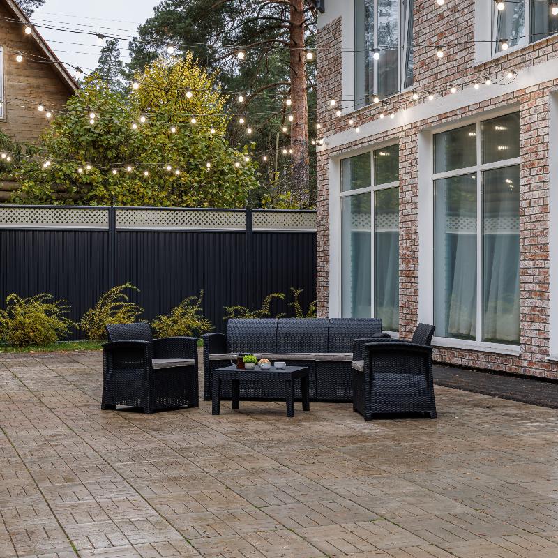 Обеденный комплект Lily Royal Family из пластика с трехместным диваном, цвет черный фото 2