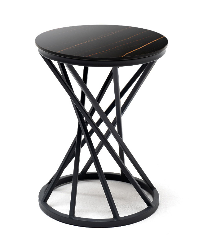 Сантьяго журнальный стол из HPL круглый Ø40 H55, каркас из стали темно-серый (RAL 7024), цвет столешницы черный мрамор фото 1