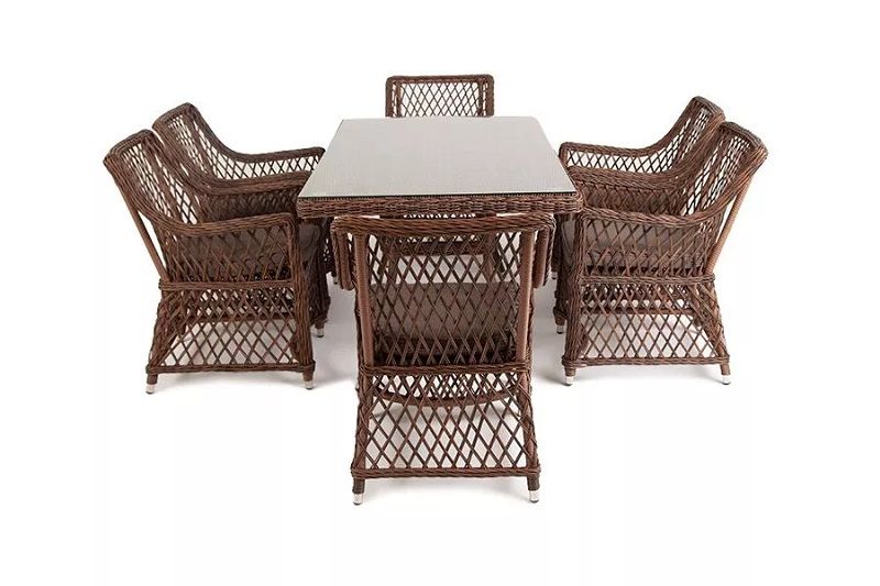 Плетеная обеденная группа Латте-160 L 4SIS из искусственного ротанга, цвет коричневый фото 2