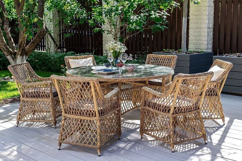 Обеденная группа Эспрессо-150 L 4SIS из искусственного ротанга, цвет соломенный фото 3